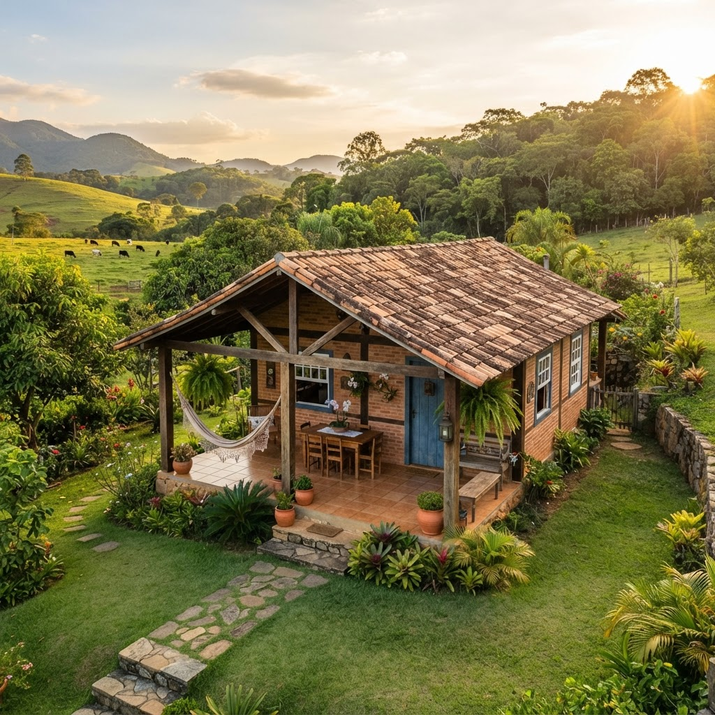 Projeto rural: Casa de campo com varanda